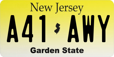 NJ license plate A41AWY