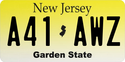 NJ license plate A41AWZ