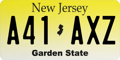 NJ license plate A41AXZ