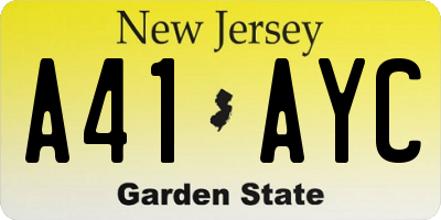 NJ license plate A41AYC