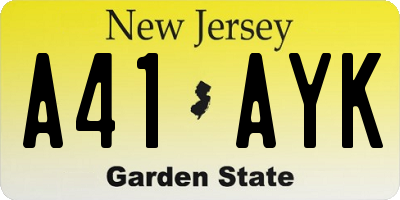 NJ license plate A41AYK