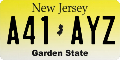 NJ license plate A41AYZ