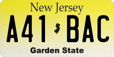 NJ license plate A41BAC