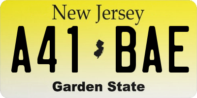 NJ license plate A41BAE