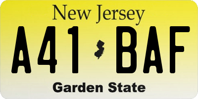 NJ license plate A41BAF