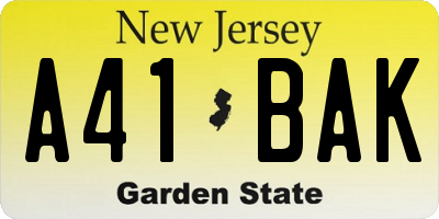NJ license plate A41BAK