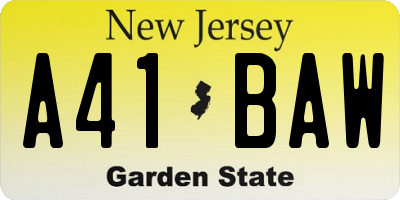 NJ license plate A41BAW