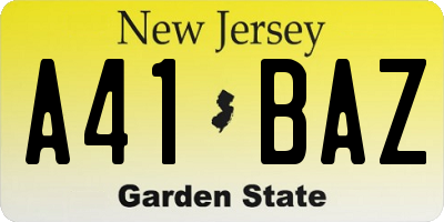 NJ license plate A41BAZ