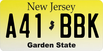 NJ license plate A41BBK