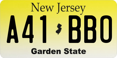 NJ license plate A41BBO