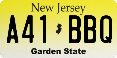 NJ license plate A41BBQ