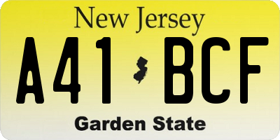NJ license plate A41BCF