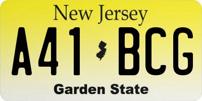 NJ license plate A41BCG