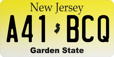 NJ license plate A41BCQ