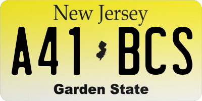 NJ license plate A41BCS