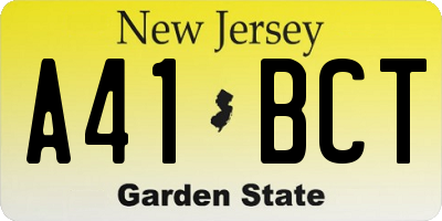 NJ license plate A41BCT