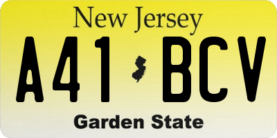 NJ license plate A41BCV