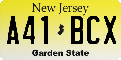 NJ license plate A41BCX