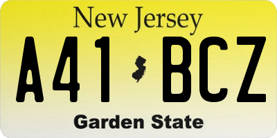 NJ license plate A41BCZ