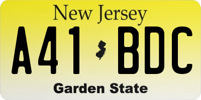 NJ license plate A41BDC