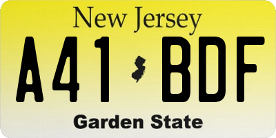 NJ license plate A41BDF