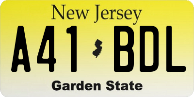 NJ license plate A41BDL