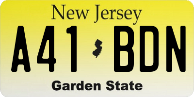 NJ license plate A41BDN