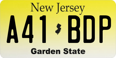 NJ license plate A41BDP