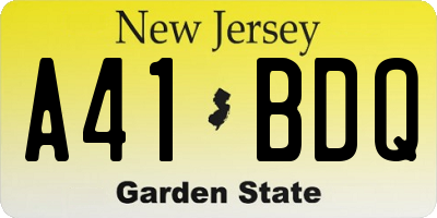 NJ license plate A41BDQ