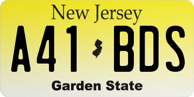 NJ license plate A41BDS