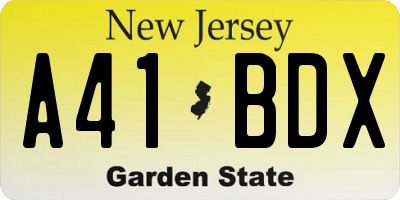 NJ license plate A41BDX