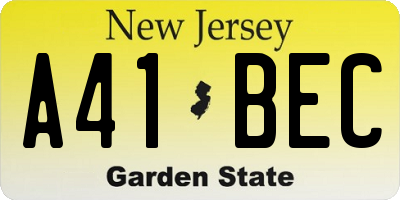 NJ license plate A41BEC