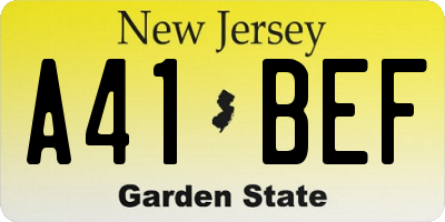 NJ license plate A41BEF