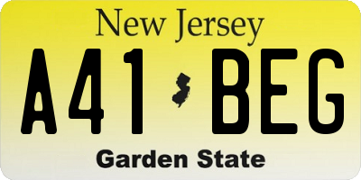 NJ license plate A41BEG