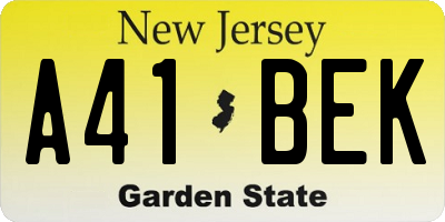 NJ license plate A41BEK