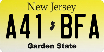 NJ license plate A41BFA