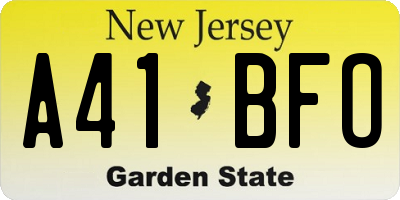 NJ license plate A41BFO
