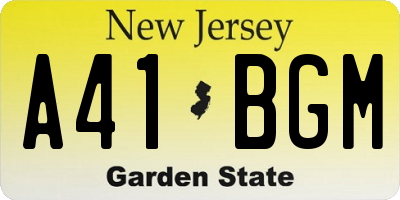 NJ license plate A41BGM