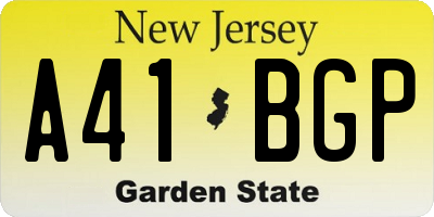 NJ license plate A41BGP