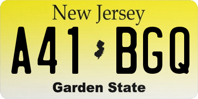 NJ license plate A41BGQ