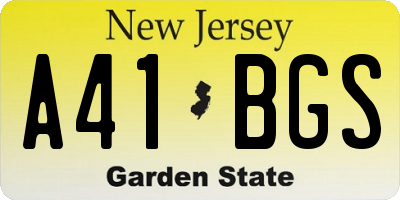 NJ license plate A41BGS