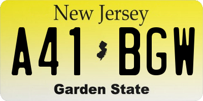 NJ license plate A41BGW
