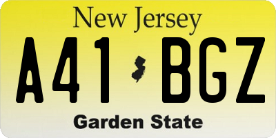 NJ license plate A41BGZ