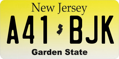 NJ license plate A41BJK