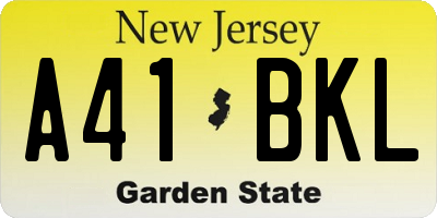 NJ license plate A41BKL