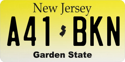NJ license plate A41BKN
