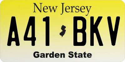 NJ license plate A41BKV