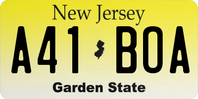 NJ license plate A41BOA