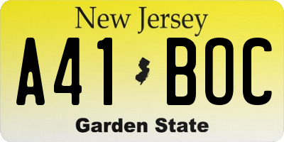 NJ license plate A41BOC