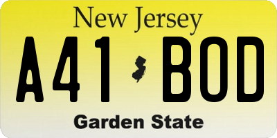 NJ license plate A41BOD